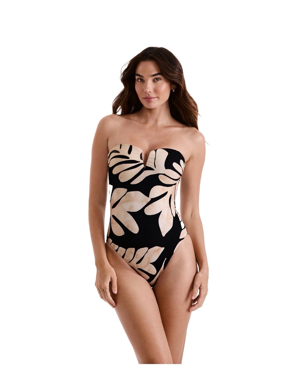 Mimi Flamingo Finn One-Piece Bandeau Swimsuit Strapless Black & Cream Tropical